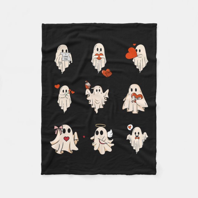 Retro Cute Ghost Valentines Day Women Men Kids  Fleece Blanket (Front)