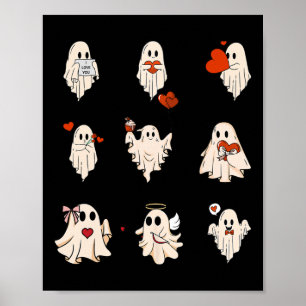 Retro Cute Ghost Valentines Day Women Men Kids Poster