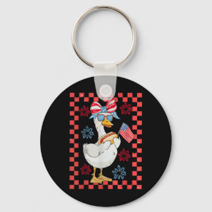 Retro Cute Girl 4th Of July Goose Hot Dog Independ Key Ring