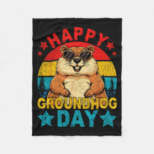 Retro cute groundhog happy groundhog day animal fleece blanket
