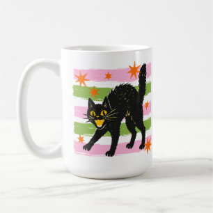 Retro Cute Halloween Black Cat w/ Stripes n Stars Coffee Mug