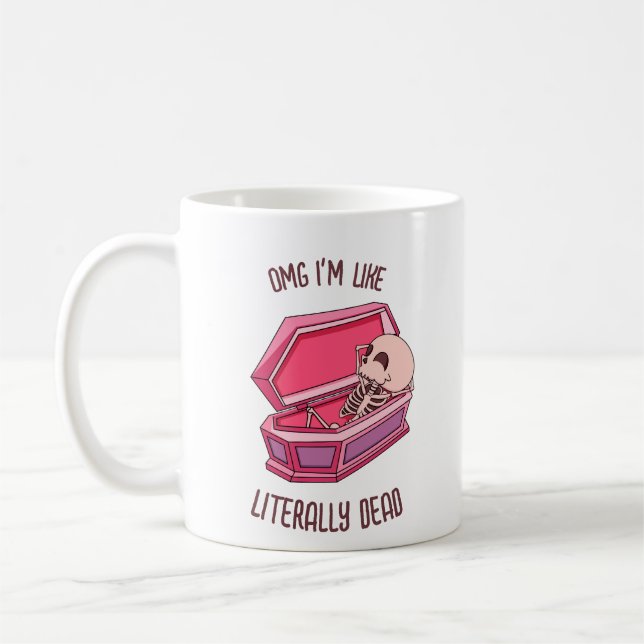 Retro Cute Halloween Skeleton" I'm Dead" Pun Mug (Left)