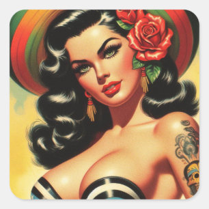 Retro Cute Hot Pinup Square Sticker