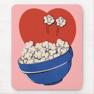 Retro Cute Humor, Bowl of Popcorn for the Movies! Mouse Mat