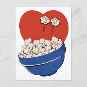 Retro Cute Humor, Bowl of Popcorn for the Movies! Postcard