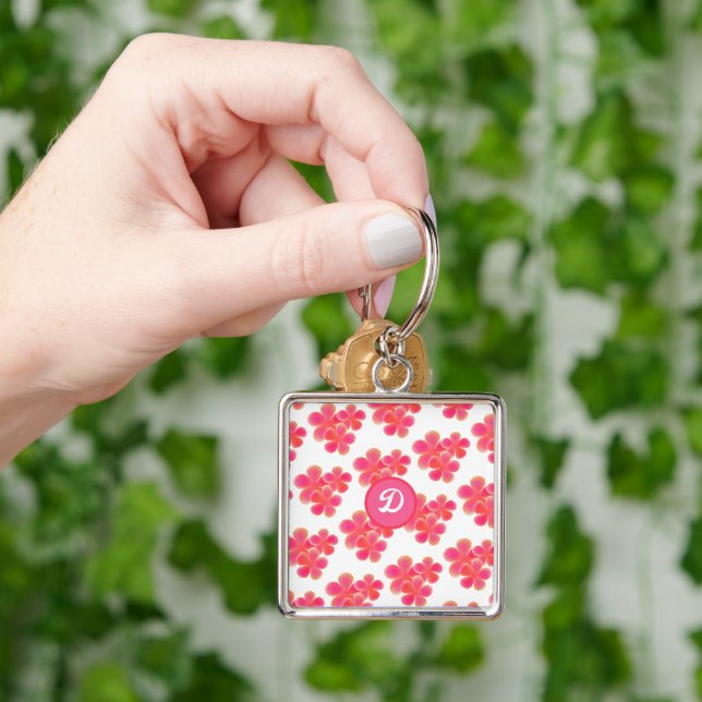 retro cute initial monogram Botanical floral Key Ring (Hand)