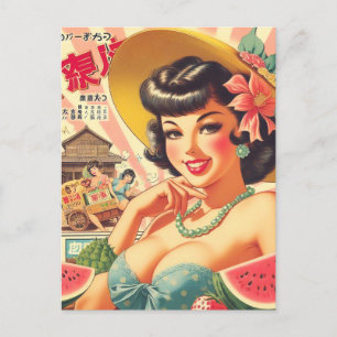 Retro Cute Japanese Girl Postcard