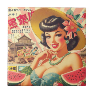 Retro Cute Japanese Girl Tile