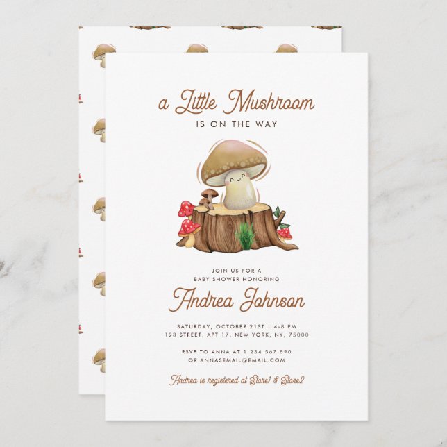 Retro Cute Kawaii Little Mushroom Baby Shower      Invitation (Front/Back)