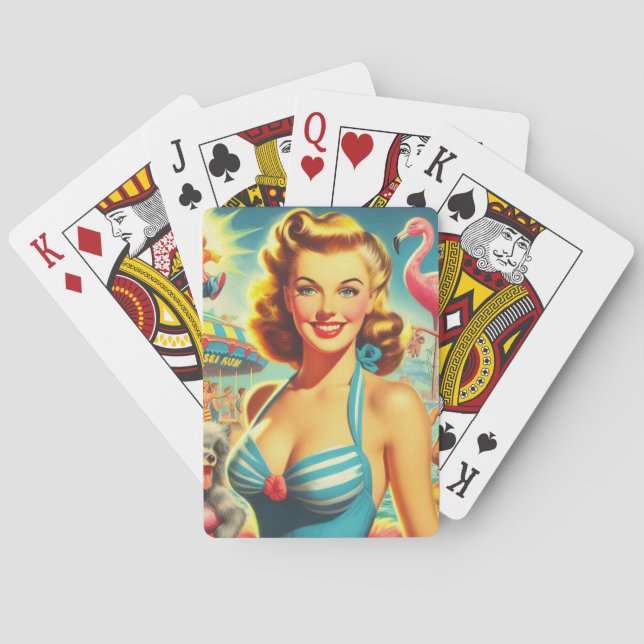 Retro Cute Kitsch Girl Playing Cards (Back)
