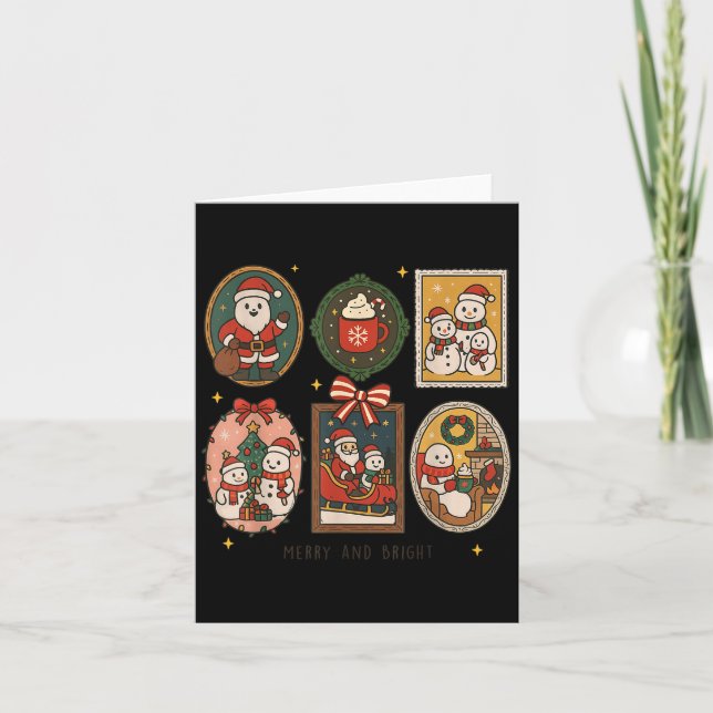 Retro Cute Merry And Bright Christmas Frame Funny  Card (Front)