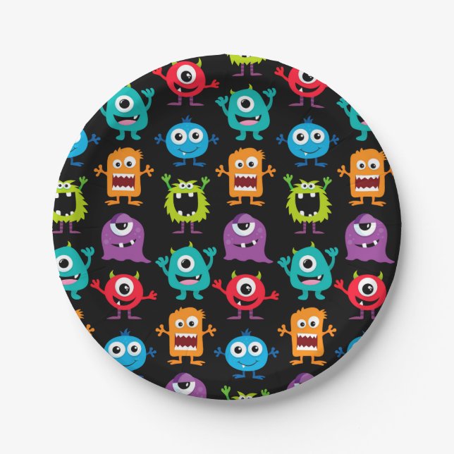 Retro Cute Monster Pattern Paper Plate (Front)
