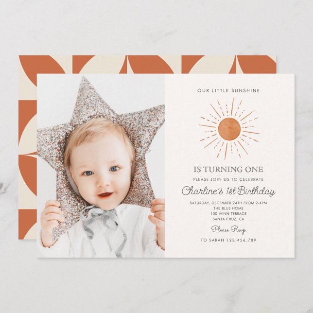 Retro Cute Our Little Sunshine 1st Birthday Invitation (Creator Uploaded)