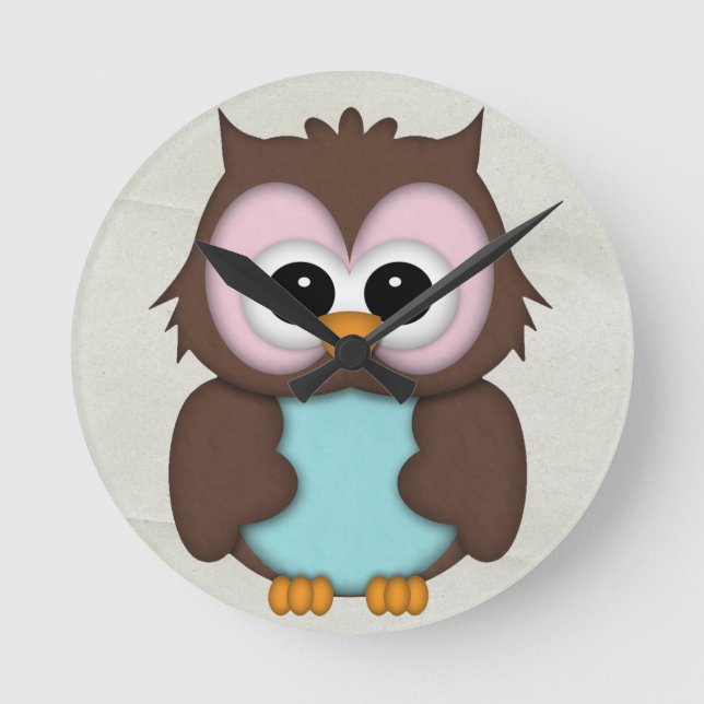 Retro Cute Owl Round Clock (Front)