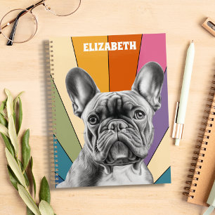 Retro Cute Personalized Rainbow French Bulldog Planner