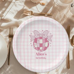 Retro Cute Pink Bow Coquette 1st Birthday Paper Plate<br><div class="desc">Celebrate your baby girl's special day with our charming Cute Pink Bow Coquette 1st Birthday Paper Plates, designed to enhance the elegance and charm of your celebration. Featuring a delightful pink bow motif against a backdrop of classic gingham plaid, these plates exude a chic and preppy aesthetic that is perfect...</div>