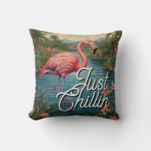 Retro cute pink flamingo tropical paradise   cushion