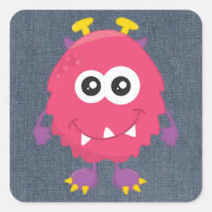 Retro Cute Pink Monster Square Sticker