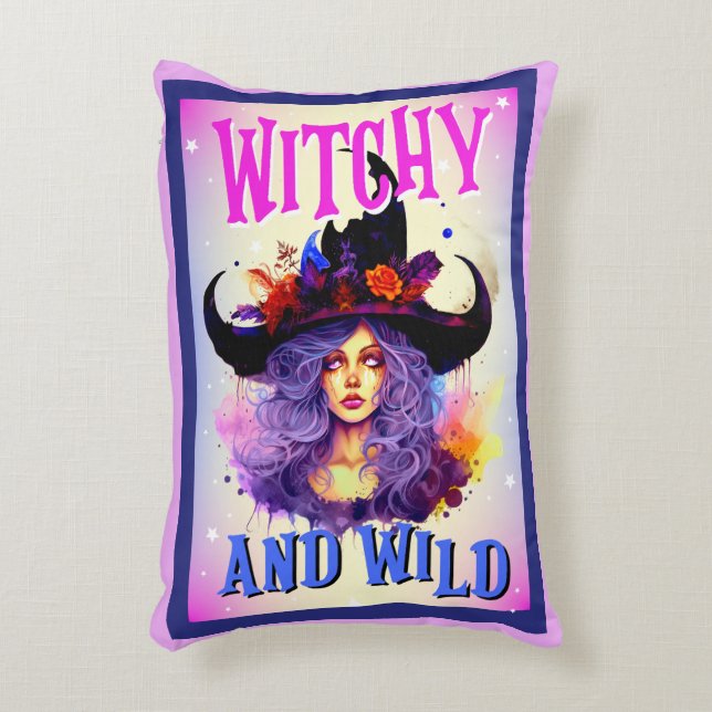 Retro Cute Purple Witchy Halloween Decorative Cushion (Front(Vertical))