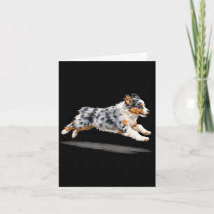 Retro cute running dog art australian shepherd card