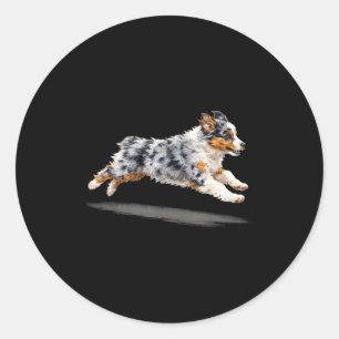 Retro cute running dog art australian shepherd classic round sticker