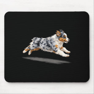 Retro cute running dog art australian shepherd mouse mat