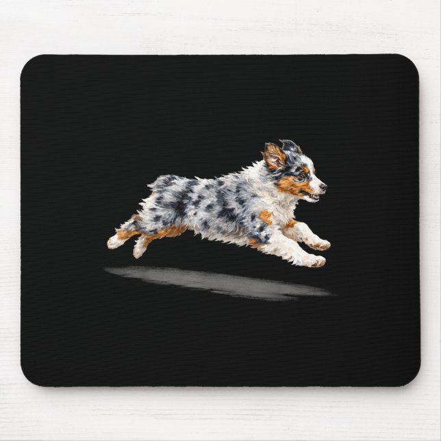 Retro cute running dog art australian shepherd mouse mat (Front)