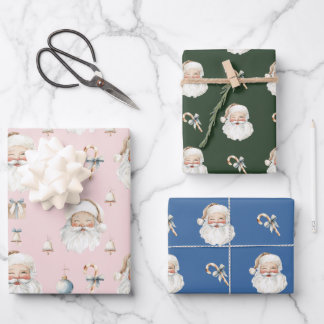 Retro Cute Santa Claus & Candy Cane Christmas Wrapping Paper Sheet