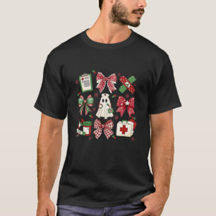 Retro Cute Santa Claus Ghost Coquette Bow Christma T-Shirt