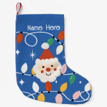 Retro Cute Santa with Fairy Lights Blue