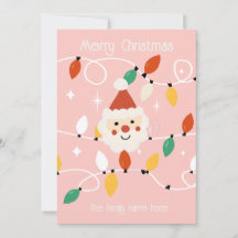 Retro Cute Santa with Fairy Lights Pink