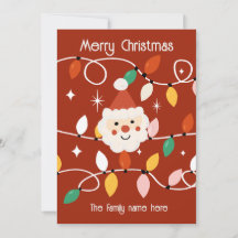 Retro Cute Santa with Fairy Lights Red