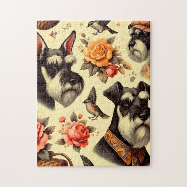 Retro Cute Schnauzer Illustration Jigsaw Puzzle (Vertical)