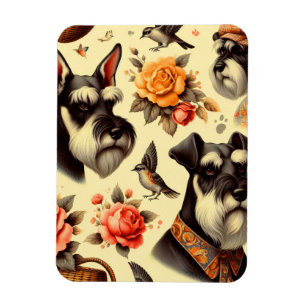 Retro Cute Schnauzer Illustration Magnet