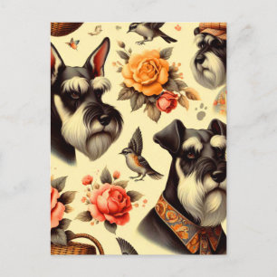 Retro Cute Schnauzer Illustration Postcard