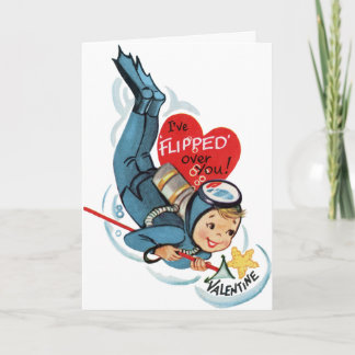 Retro Cute Scuba Diver Valentines Card
