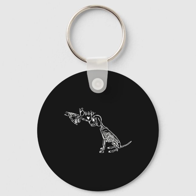 Retro Cute Skeleton Hand Boop Dog Funny Halloween  Key Ring (Front)