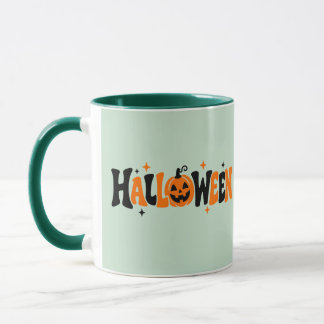 Retro Cute Spooky Halloween Pumpkin Typography  Mug