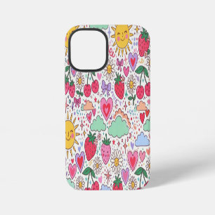 Retro Cute Strawberry, Sunshine, and Hearts Happy iPhone 12 Mini Case