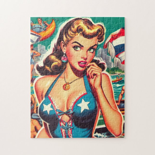 Retro Cute Summer Girl Jigsaw Puzzle (Vertical)
