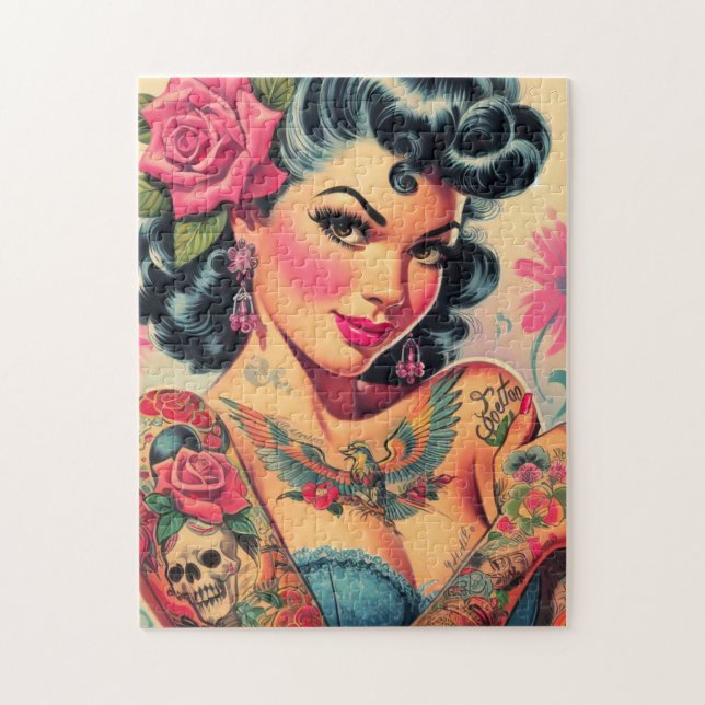 Retro Cute Tattooed Pin-up Jigsaw Puzzle (Vertical)