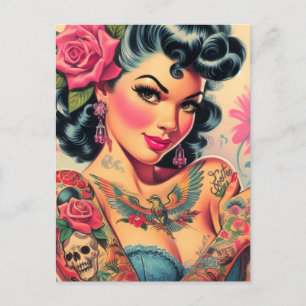 Retro Cute Tattooed Pin-up Postcard