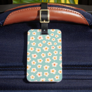 Retro Cute Teal Daisy Floral Pattern Luggage Tag