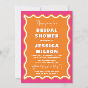 Retro Cute Wavy Pink Orange Photo Bridal Shower Invitation