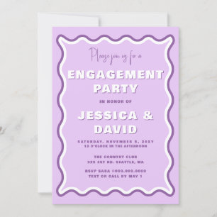Retro Cute Wavy Purple Photo Engagement Party Invitation