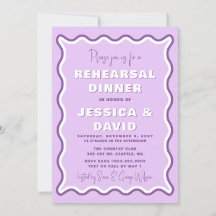Retro Cute Wavy Purple Photo Rehearsal Dinner  Invitation