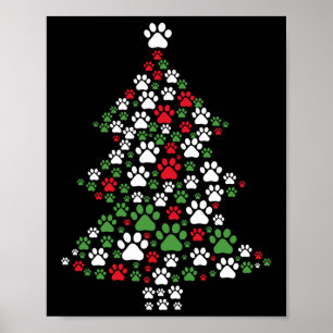 Retro Cute Xmas Dog Paw Print Christmas Tree Puppy
