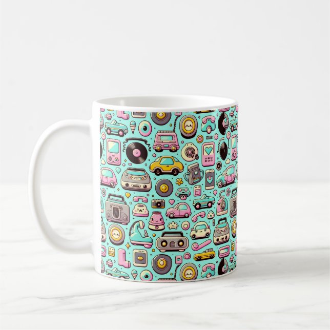 Retro Cuties: Whimsical Pastel Coffee Mug (Left)