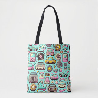 Retro Cuties: Whimsical Pastel Tote Bag