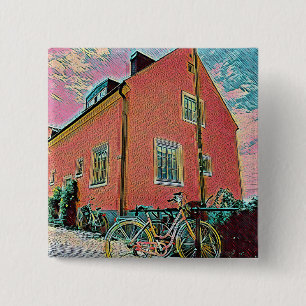 Retro cycling artwork 15 cm square badge